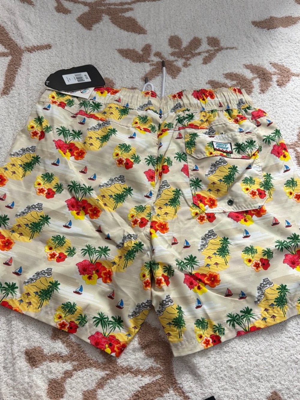 Men's Cream Tropical Print Swim Shorts - Unbranded